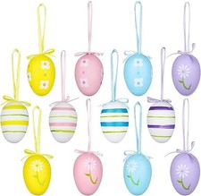 12 Pcs Easter Egg Decorations, Easter Hanging Eggs, Colorful Hanging Egg Ornamen