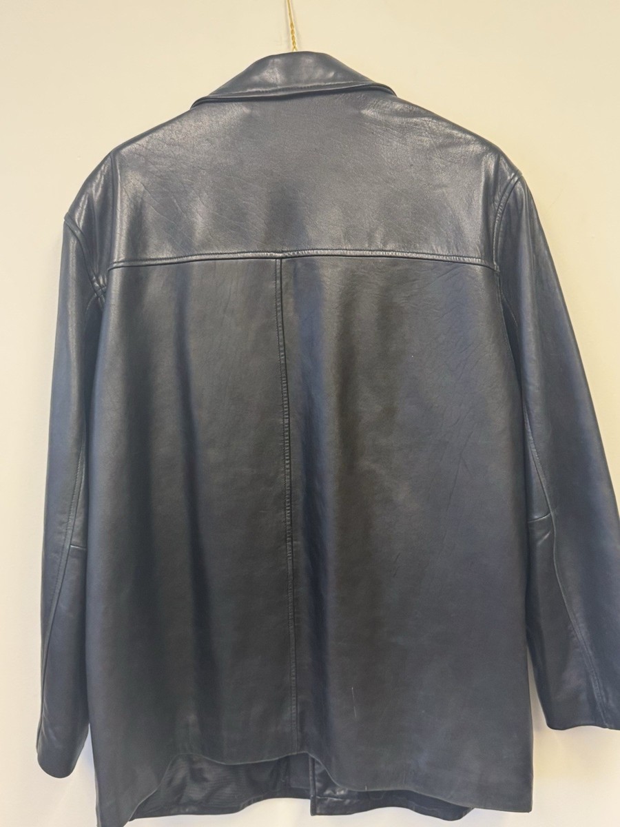 Baracuta Men's Black Leather Jacket XXL | Classic Button Front