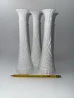 Milk Glass White Bud Vases Stars & Bars 9" Lot of 3 Wedding Flowers Vintage
