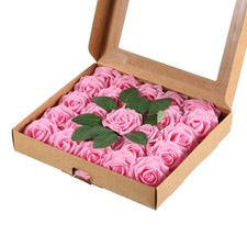 25Pcs Artificial Rose Flower Heads Dark Pink Mini Faux Flowers 3.15 Inch