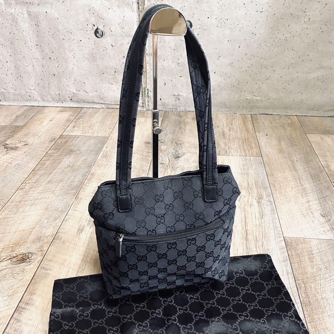 Gucci GG Mini Tote Bag in Black Leather with Canvas Trim