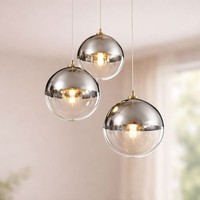 Pendelleuchte HäNgelampe Wohnzimmerleuchte Kugel KüChenlampe Glas Silber H 120Cm