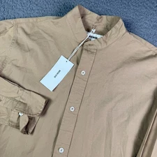 Buck Mason Shirt Mens M Almond Mainstay Cotton Band Collar Long Sleeve NEW