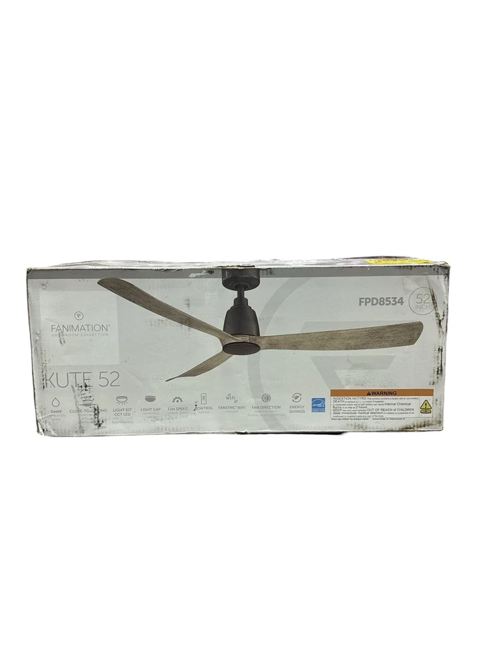 Fanimation Kute 52" Ceiling Fan, Matte Greige/Weathered Wood Blades - FPD8534GR - Image 3 of 4