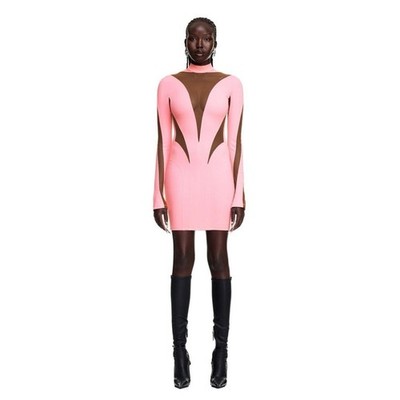 Mugler x HM Mesh Paneled Pink Bodycon Mini Dress Sexy Clubwear Size XXL
