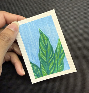 Contemporary Botanical Miniature Leaf Painting on Paper, Unframed ACEO ATC OOAK