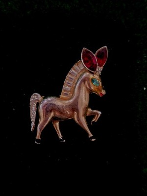 Vintage Coro Gold-Tone Dancing Donkey Brooch Collector Book Piece