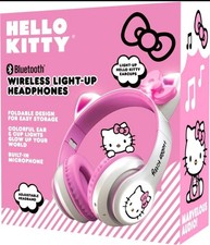 Hello Kitty Wireless Light Up Headphones Bluetooth Pink  White Sanrio  NIB 
