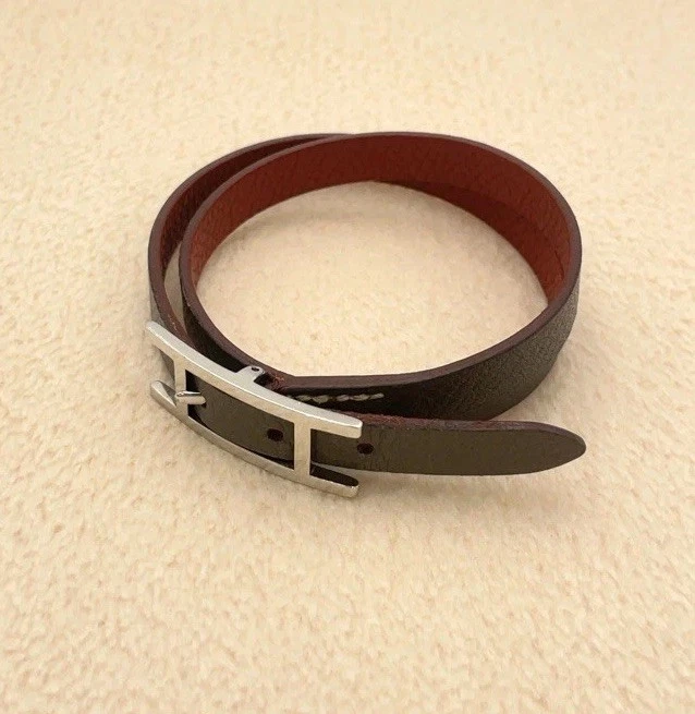 Подлинный Hermes Behapi двойной кожаный браслет с коробкой BA100490 - Изображение 3 из 4