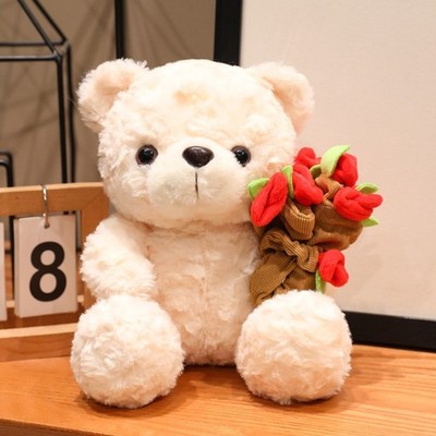 Romantischer Teddybär Plüschtier rotes Herz Rose weich süß Geschenk Wohndeko