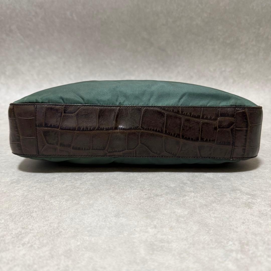 PRADA Pocono Khaki Leather Nylon Shoulder Bag Vintage Rare Authentic thumbnail 7