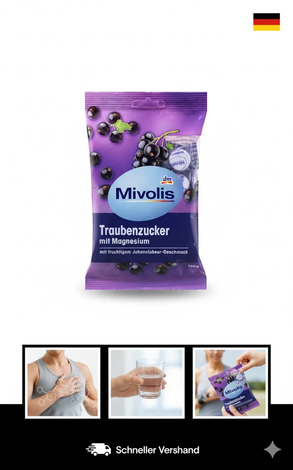 Mivolis Traubenzucker, Johannisbeere mit Magnesium, 100 g - Bild 1 von 1
