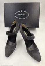 Prada Gray Camoscio Suede Mary Jane Womens Pumps Size EU37 / US 7
