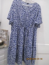 Blue Floral Below Knee Ruffled Lightweight Dress 3XL
