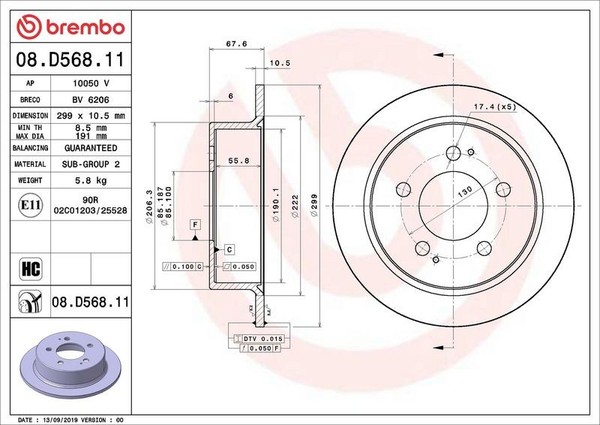 2X Brembo Bremsscheibe 08.D568.11 FüR Ssangyong-image