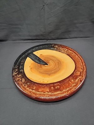 Handmade Epoxy Resin Lazy Susan Black/Rust Orange 12''