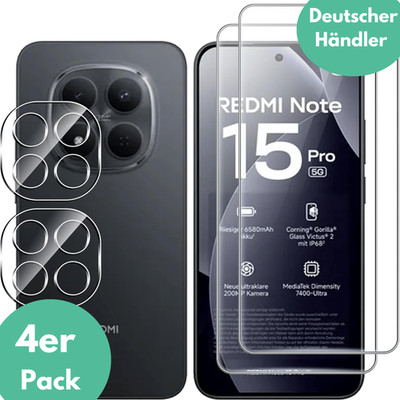 2X Schutzglas für Xiaomi Redmi Note 15 Pro 5G Panzerfolie Display Kamera Full 9H