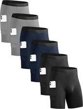 6 Pack Compression Shorts with Pocket Men Sports Workout Performance Athletic Ru