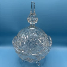 Vintage Lead Crystal Dome Covered Candy Dish – 3-Footed Star of David Pattern
