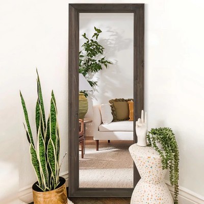 65''x22'' Full Length Mirror Floor Mirror with Standing Holder Solid Wood Frame...