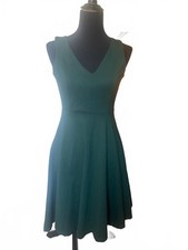 Read LuLu's Sleeveless Dark Green Fit and Flare Dress with Open Back, Size XS