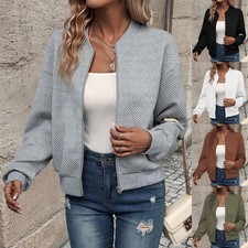 Ladies Zip Up Long Sleeve Baseball Jacket Tops Casual Bomber Coat Cardigans SIZE