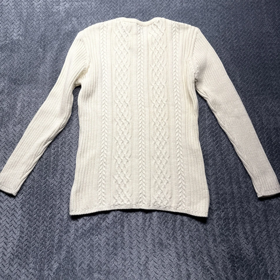 Suéter tejido Gap Cable para mujer grande marfil hecho en Corea Y2K 100 % algodón Foto 3 de 4
