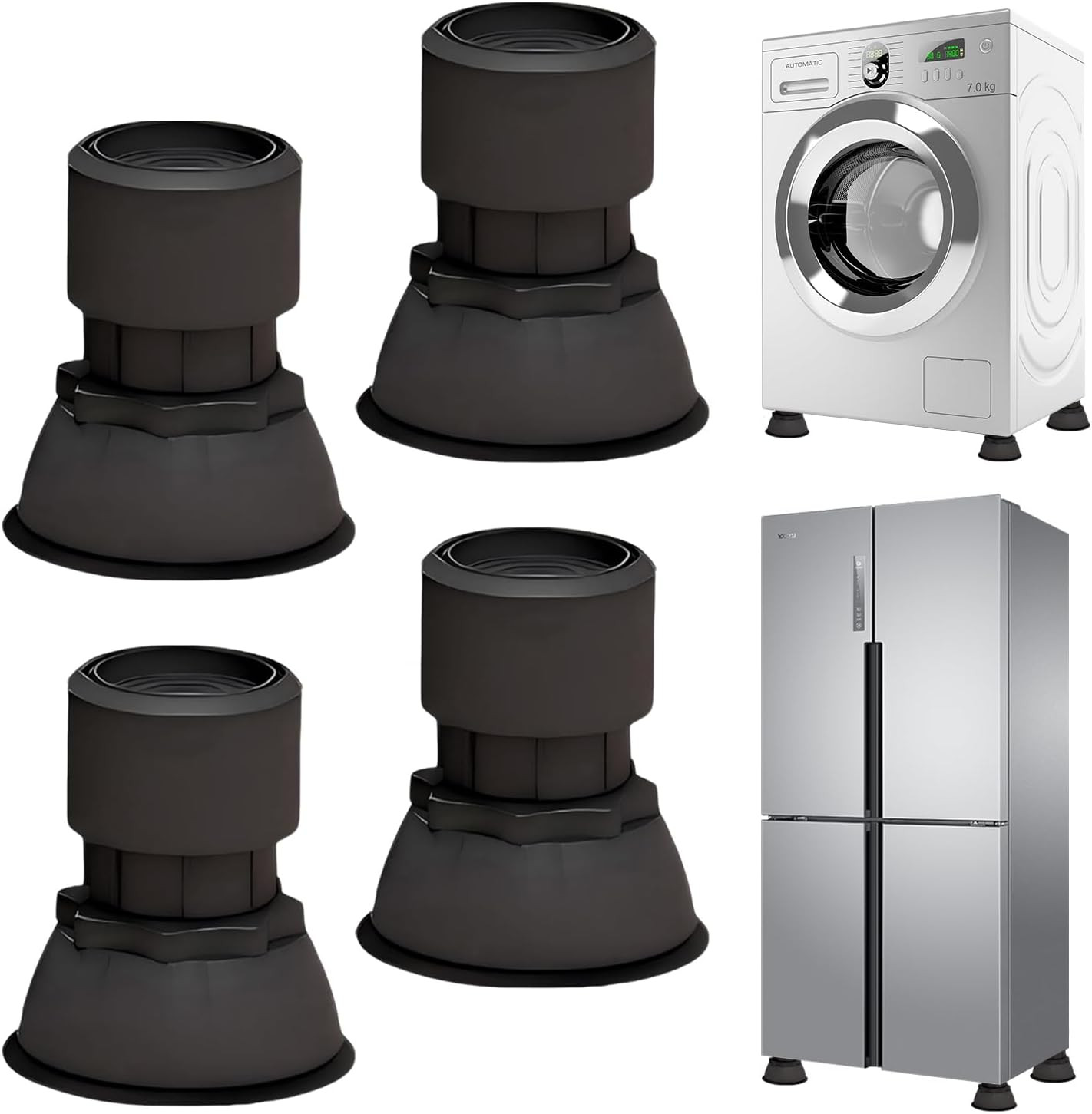 Lot de 4 pieds anti-vibrations pour machine à laver réglables universels en caoutchouc robuste