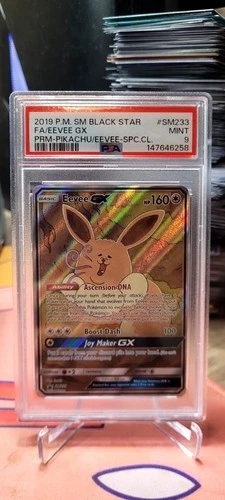 Pokémon TCG PSA 9 2019 Eevee GX SM233 Full Art Black Star Promo  Holo