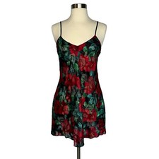 VTG Victorias Secret Gold Label Red Black Floral Whimsigoth Backless Slip Dress