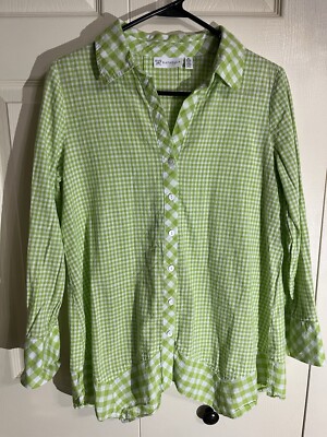 rafaella womens tops Size SPCH green gingham checkered button up
