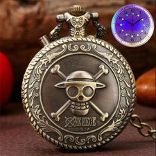 Steampunk LED Skull Timepiece Men Women Quartz Luminous Pocket Watch FOB Chain