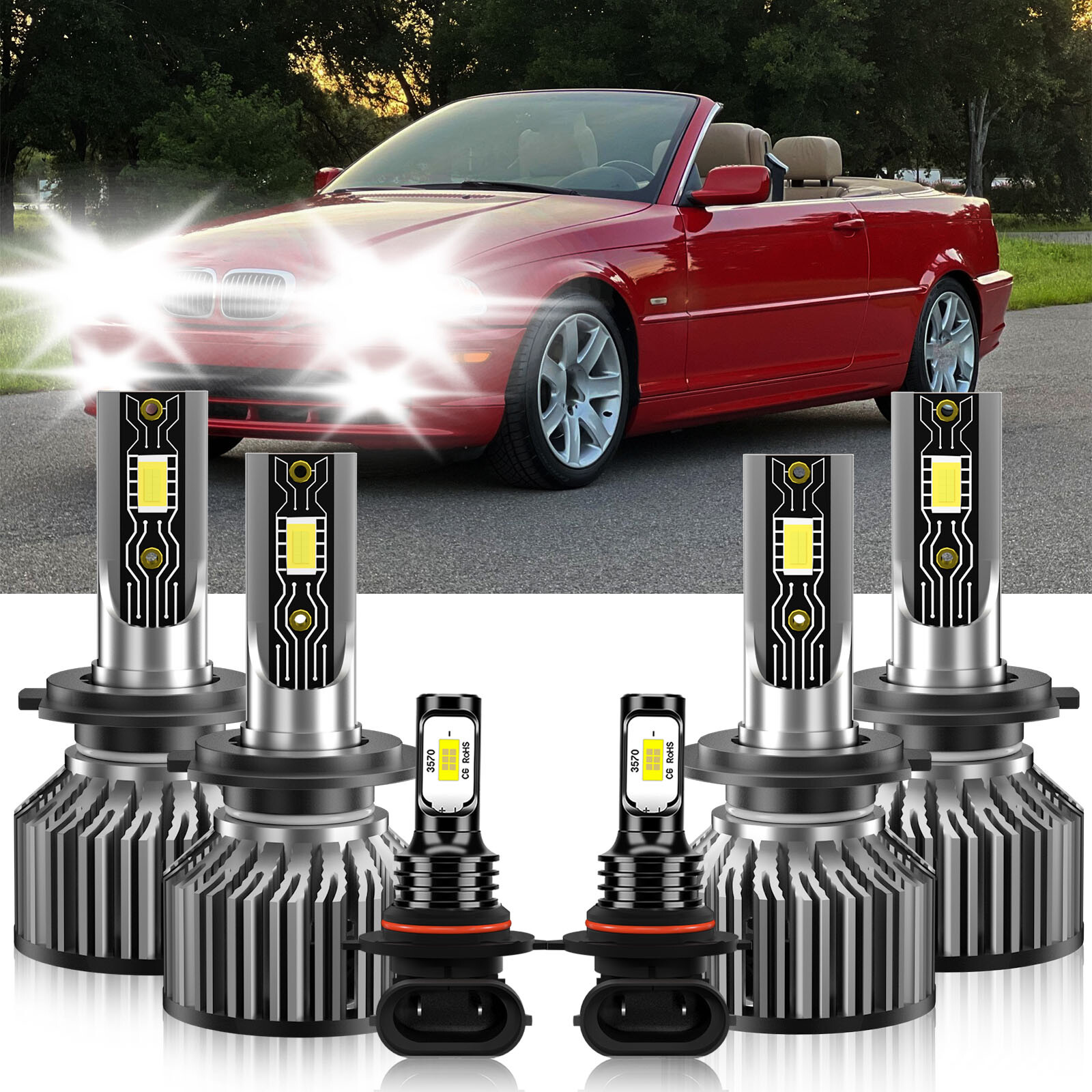 6x LED Headlight Bulbs High Low Beam Fog Light white For BMW 325Ci 2001-2006