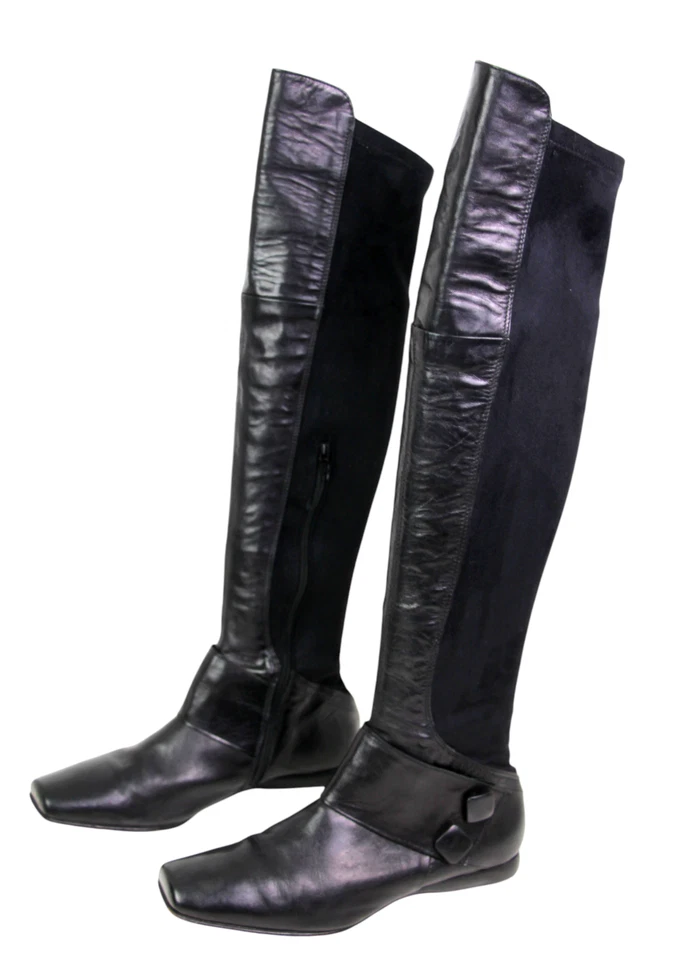 Manas Lea Foscati BOTAS DE MONTAR ALTAS NEGRAS DE CUERO REAL GAMUZA ZAPATOS Talla 39 Foto 3 de 4