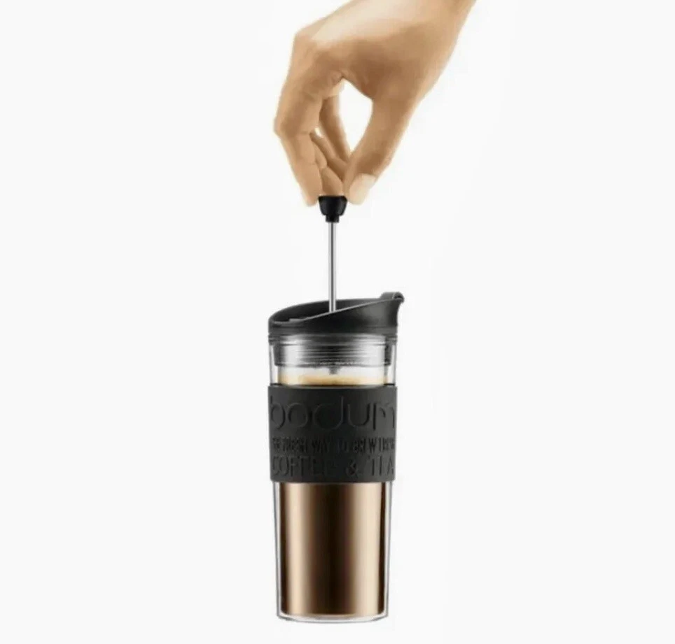 Bodum Travel Coffee Tea Plunger 450ml 15oz Double-Wall- Travel Press - Black NEW