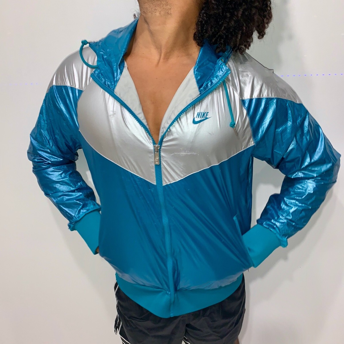 Rare Nike Tech Windrunner Jacket Metallic Silver Teal Sl Rare Nike Tech Windrunner Jacket Metallic Silver Teal Sl