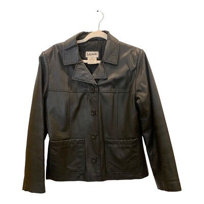 Bagatelle VTG Button Down Boxy Leather Jacket Coat Black Sz M