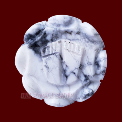 White Howlite Lakshmi Charan Paduka on Lotus Flower White Footprint OmPoojaShop
