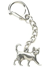 Cat Keyring Keychain Bag Purse Charm Pet Feline Kitten Polished Silver Pewter