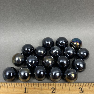 Vintage Lot - (18) Iridescent Oil Slick Carnival Meteor Glass Marbles - 1/2 