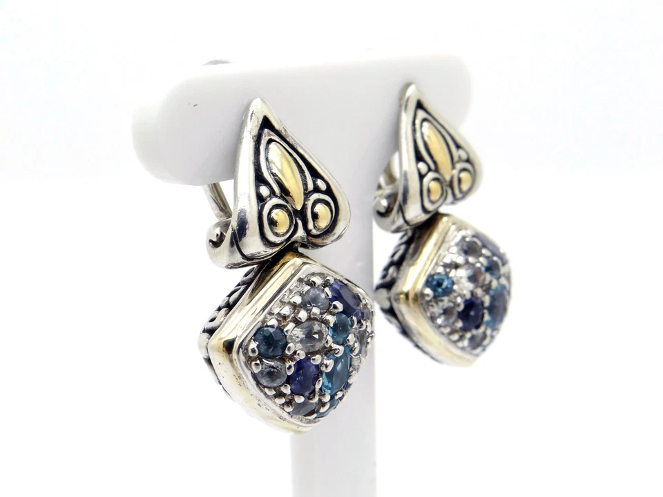 Pendientes colgantes John Hardy Jaisalmer plata oro amarillo 18k topacio zafiro Foto 4 de 4
