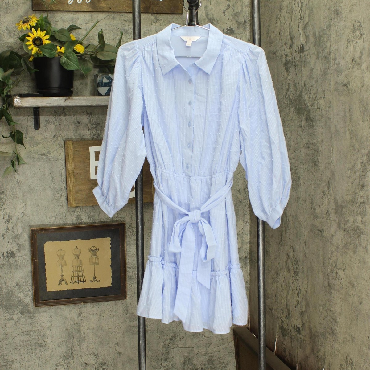 LC Lauren Conrad Womens Long Sleeve Pintuck Belted Tiered