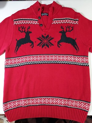 Mens Fair Isle Sweater Holiday Winter Themed Sweater M Christmas Reindeer 