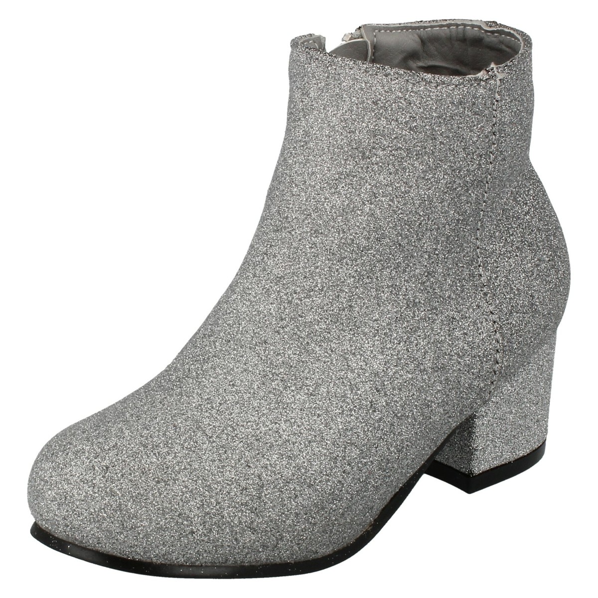 Girls Spot On Glitter Zip Up Low Heeled Ankle Boots H5091
