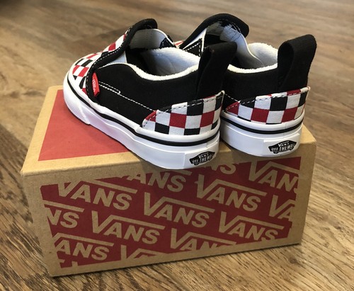 Vans Toddler Boy's Slip On V Checkerboard Black & Racing Red Skate Shoes Size 5 - 第 5/10 張圖片