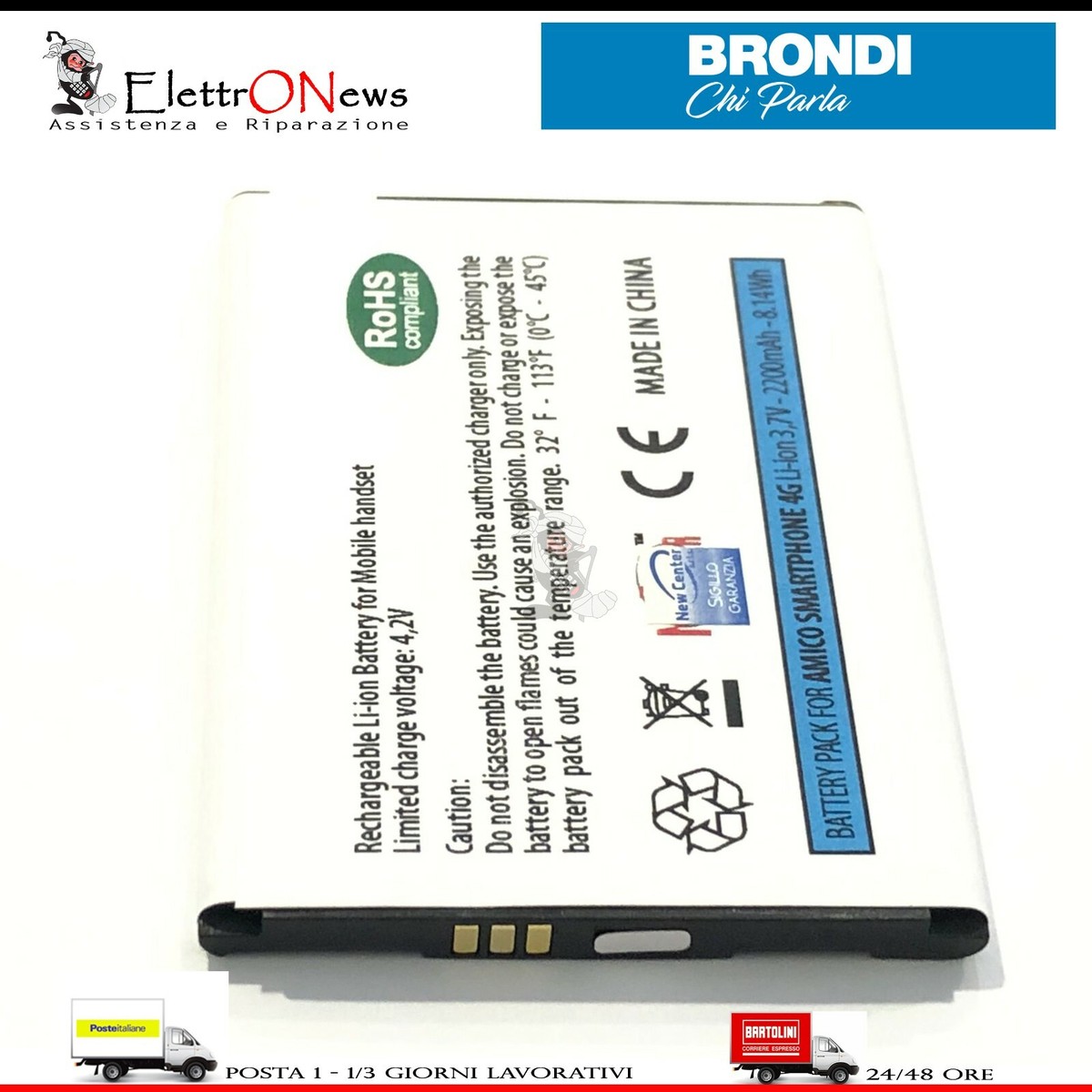 Brondi 30002788 Batteria BL 20A A Litio 900mAh Bulk Per Brondi Amico