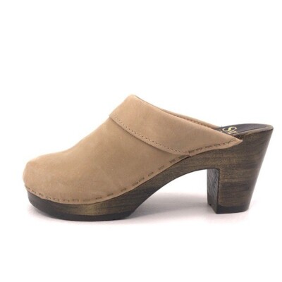 Sven Wide Collar High Heel Wooden Platform Clogs EUR 38 Womens Size  Linen