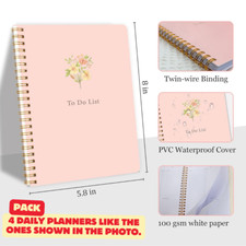 Undated Daily Planner 5.8x8   To-Do Notebook w/ Priorities  Notes 4-pack 