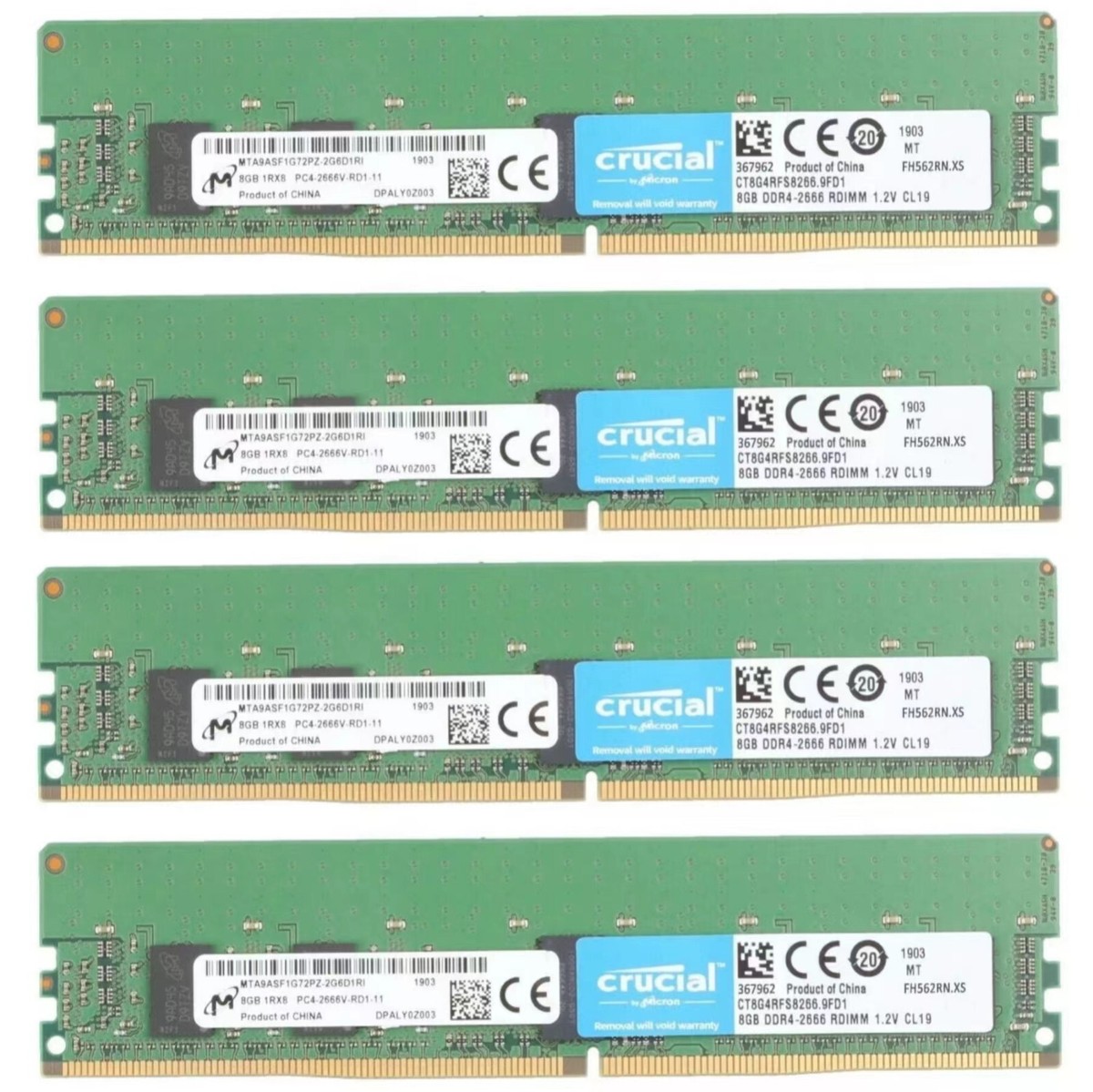 Crucial 32GB 4X8GB 2666MHz DDR4 PC4-21300 ECC Registered Memory