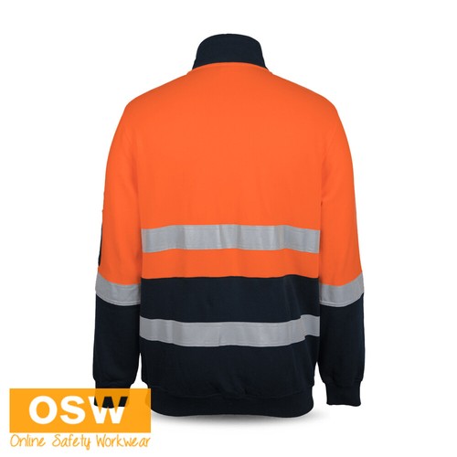 5 x UNISEX Mens Ladies Hi Vis (Day + Night) 100% Cotton Pullover 1/2 Zip Fleece - Picture 5 of 8